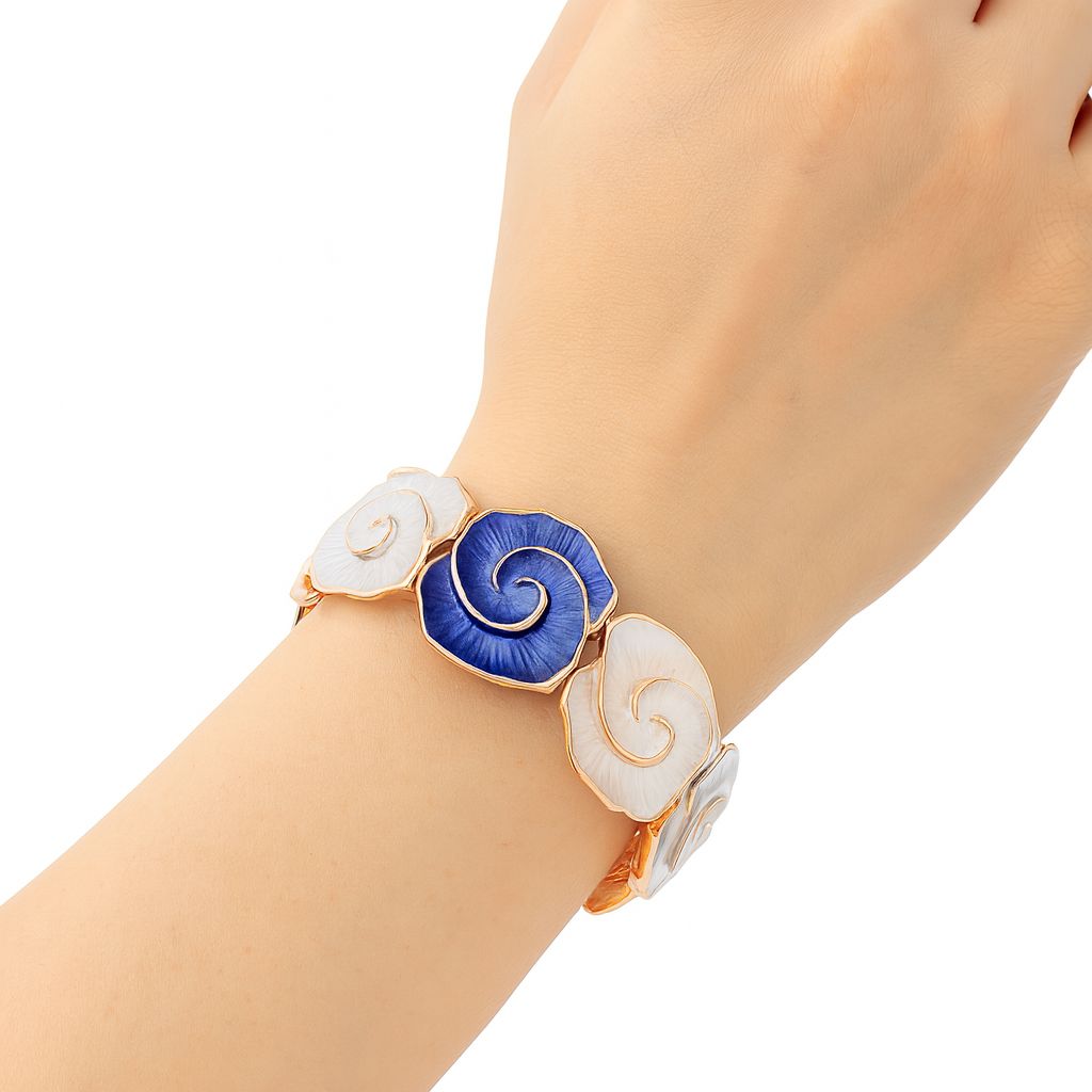 Artistic abstract wave bracelet with enamel details, gold plated