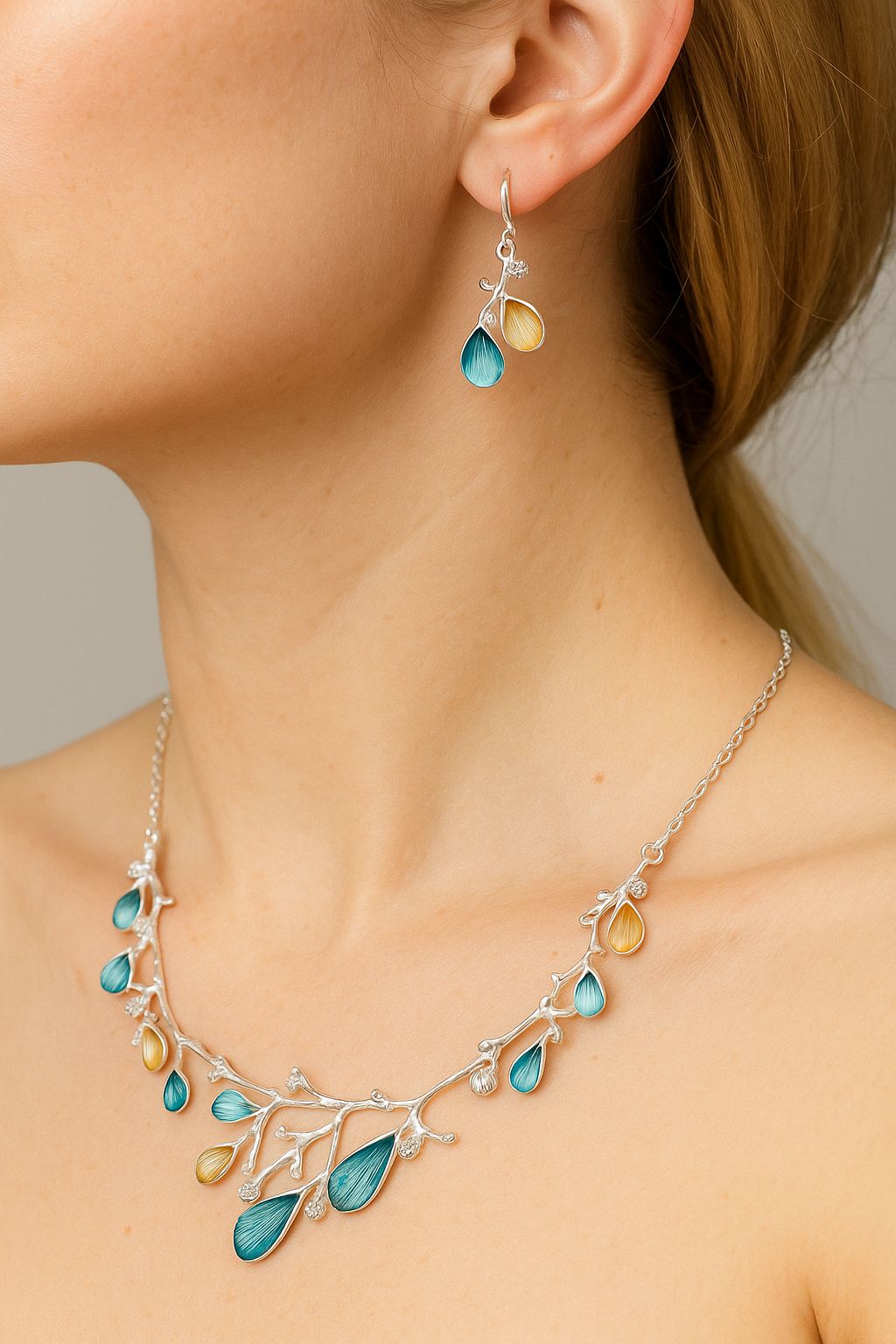 Branch inspired enamel necklace with KC gold plated alloy