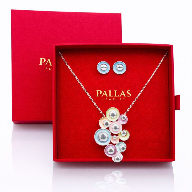 Multicolor bubble necklace and earrings set in luxury gift box