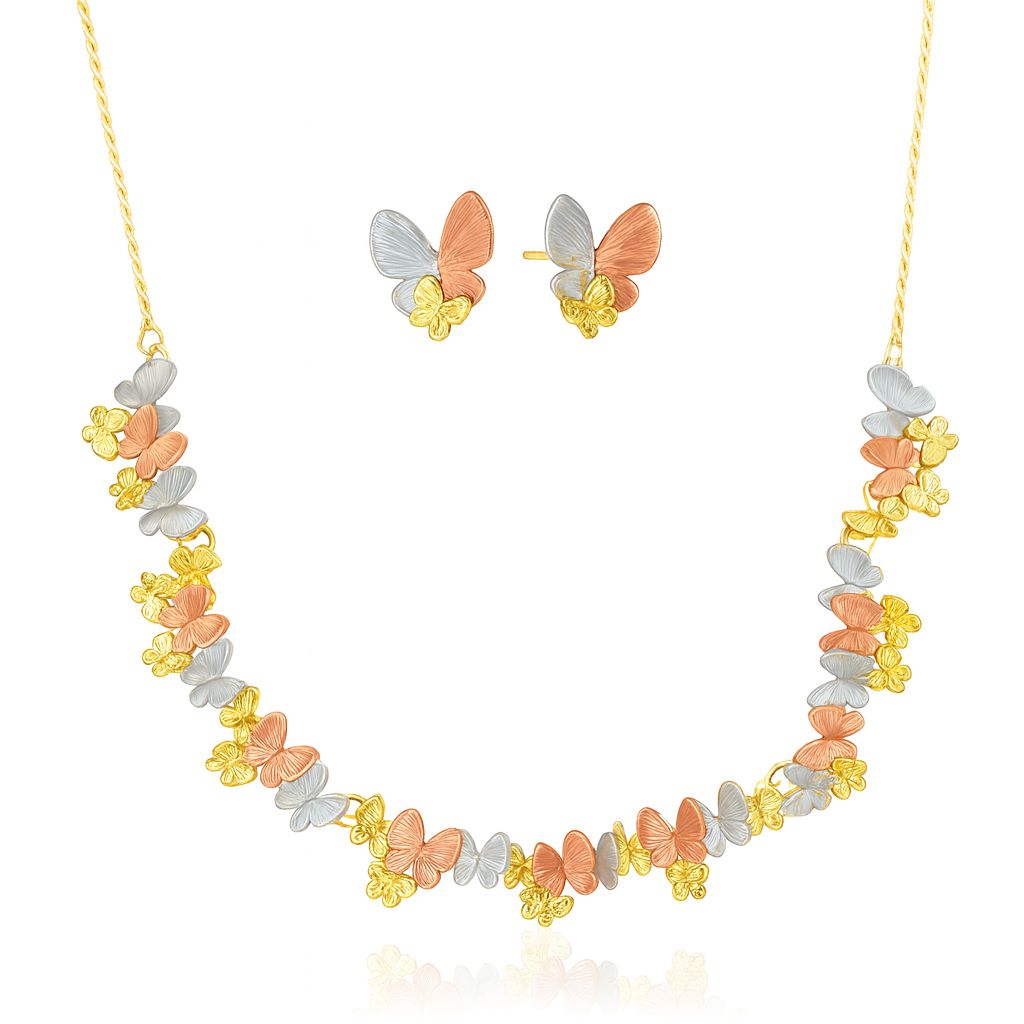 Butterfly blossom necklace and earrings set in KC gold with hand-painted petals