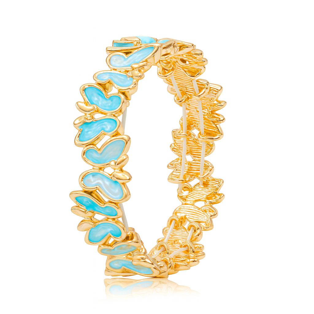 Butterfly Enamel Gold Bangle Bracelet for Women – Hand-Painted Pastel Blue Inlay | KC Gold Plated Alloy Jewelry Gift