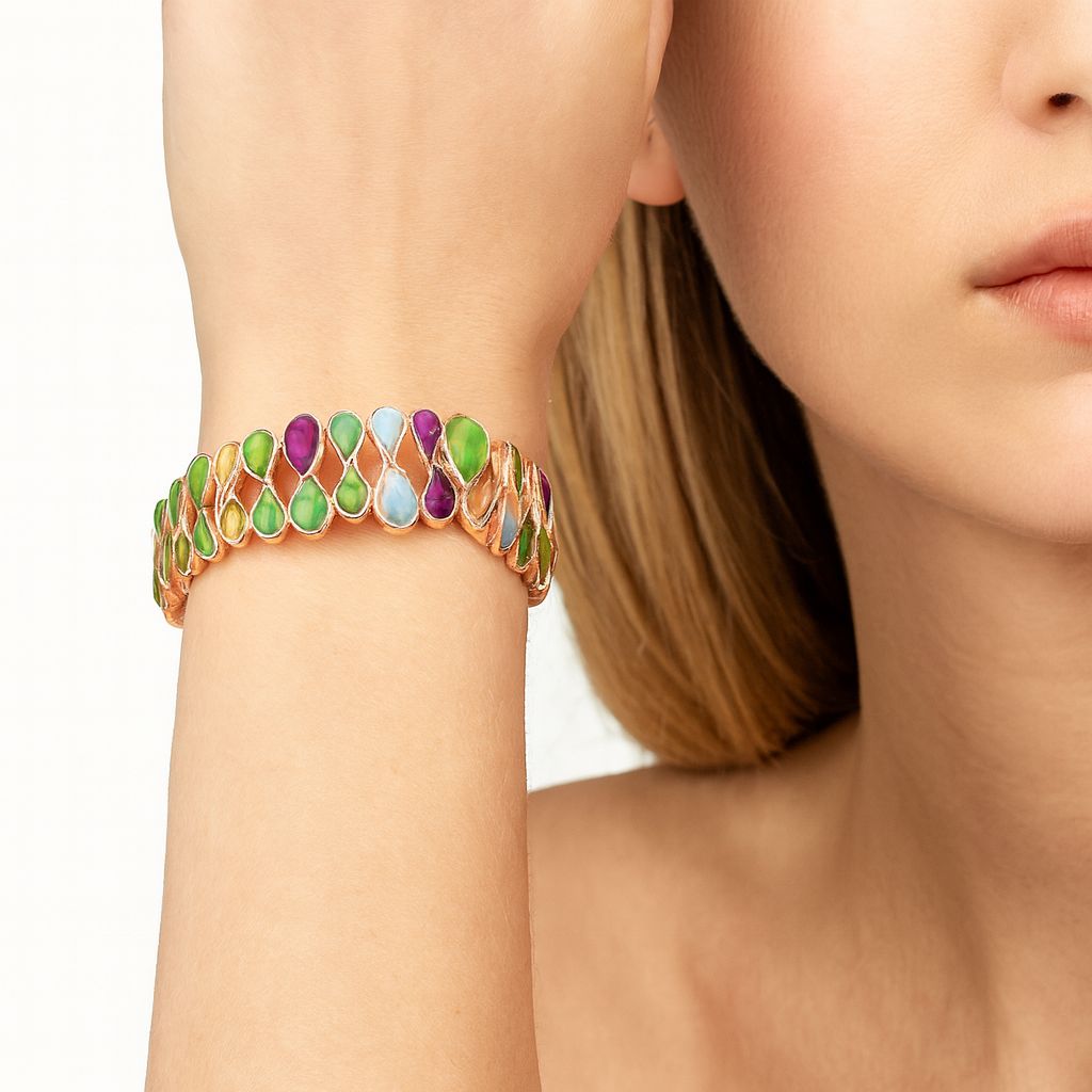 KC gold alloy enamel bracelet in red and cream