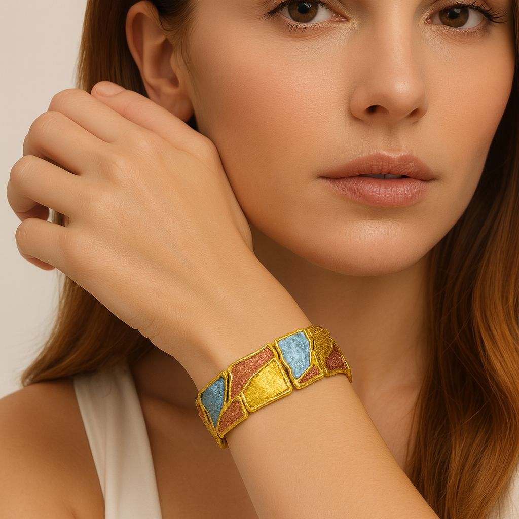 KC gold mosaic bracelet side view showing textured design