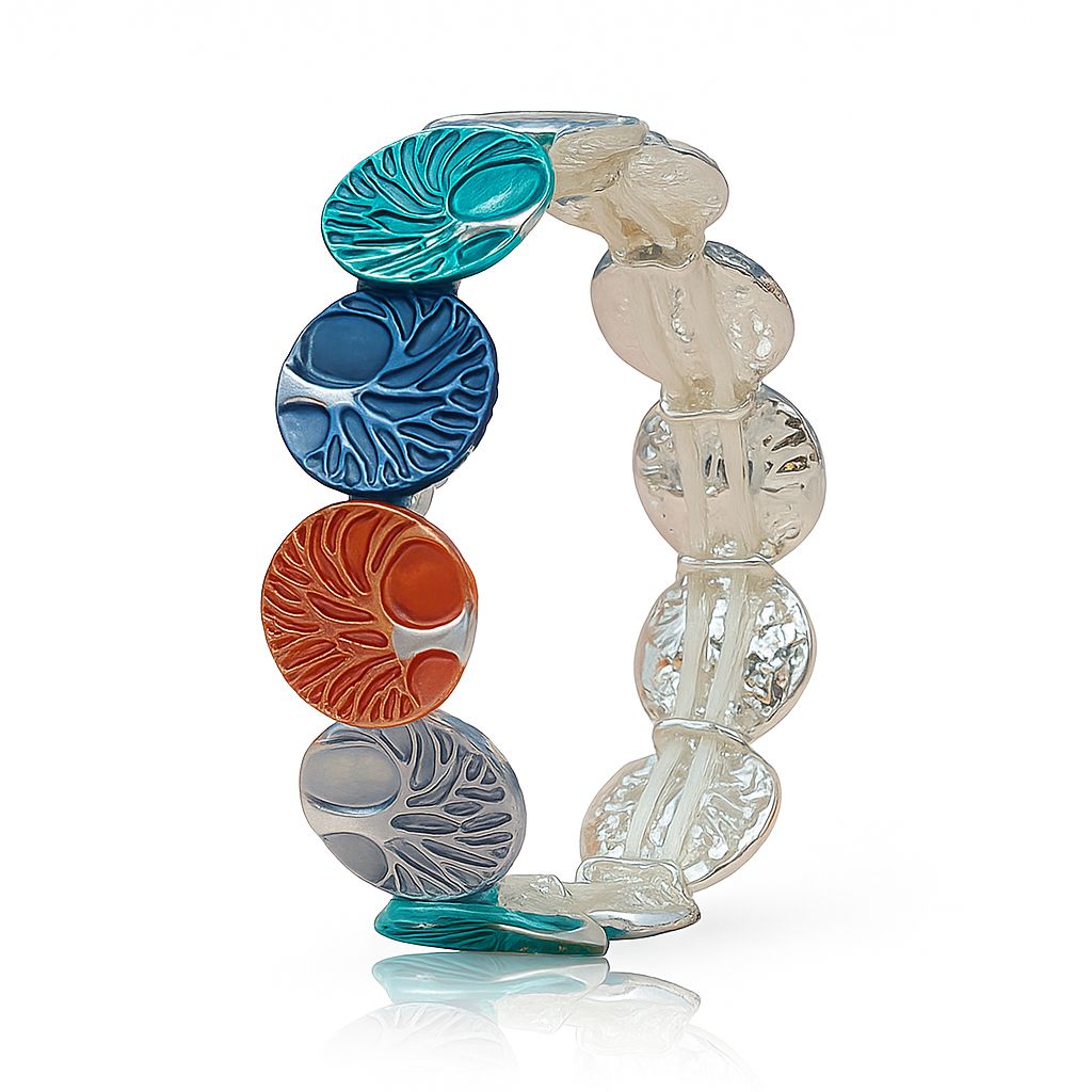 

 Hand-painted enamel color disc bracelet KC gold plated front view

    