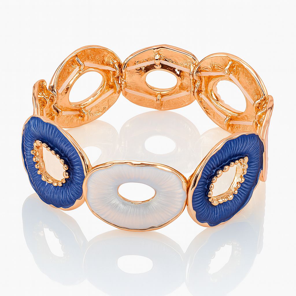 Artistic open circle enamel bangle on model wrist