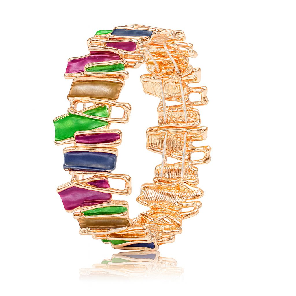 Colorful enamel bar bracelet with gold-plated alloy links for women