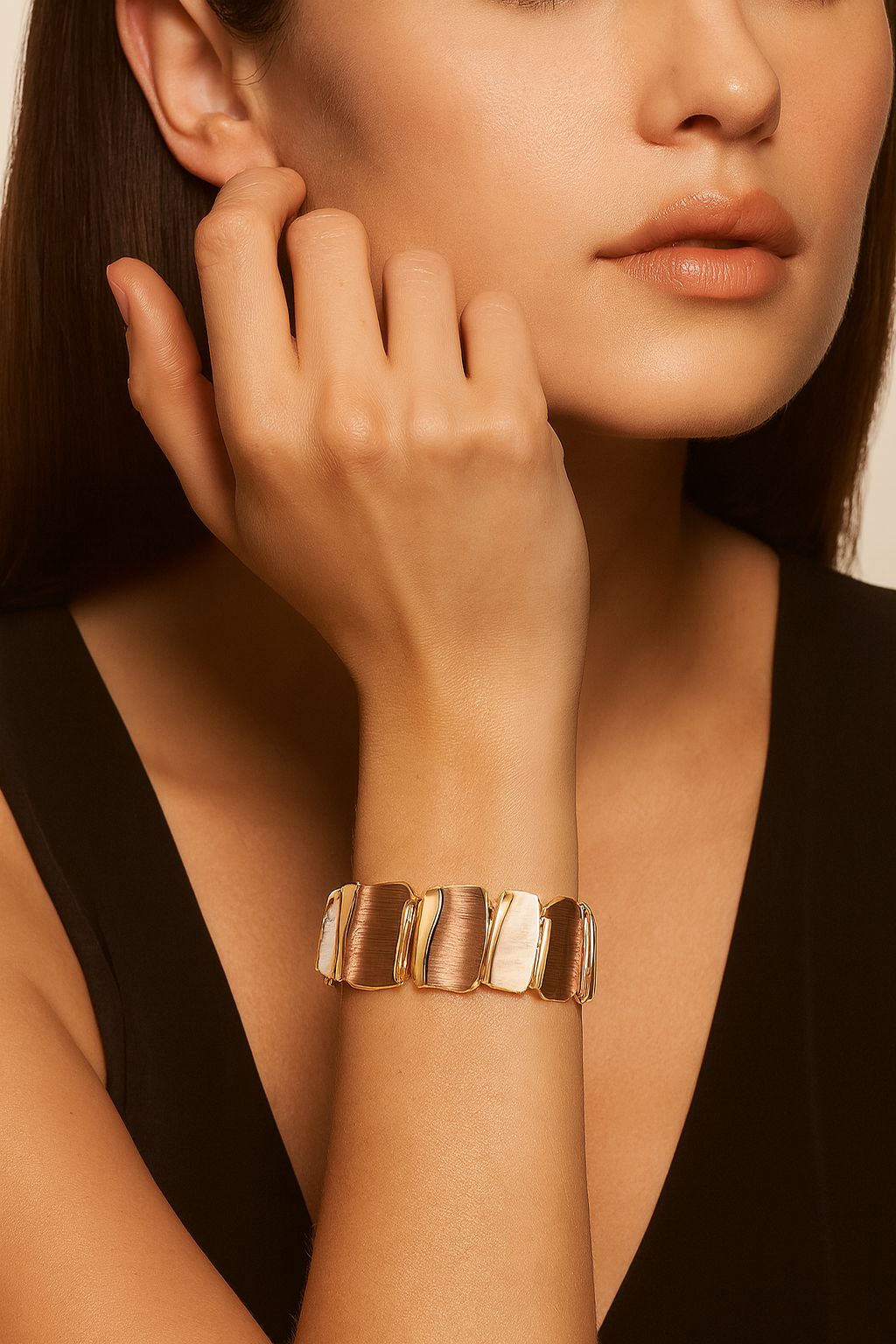 Women’s gold plated enamel cuff bracelet with pastel tones