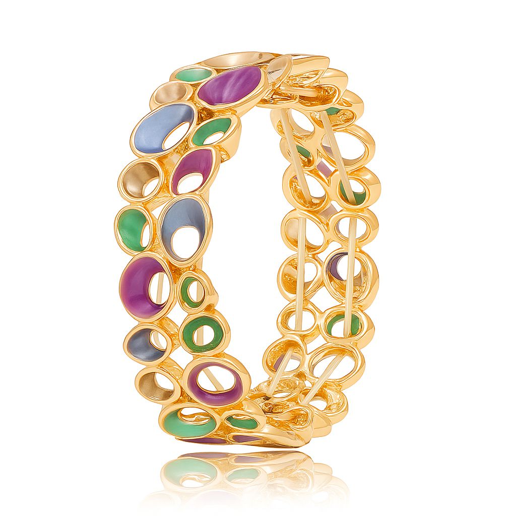 Colorful enamel KC gold-plated bangle bracelet set for women