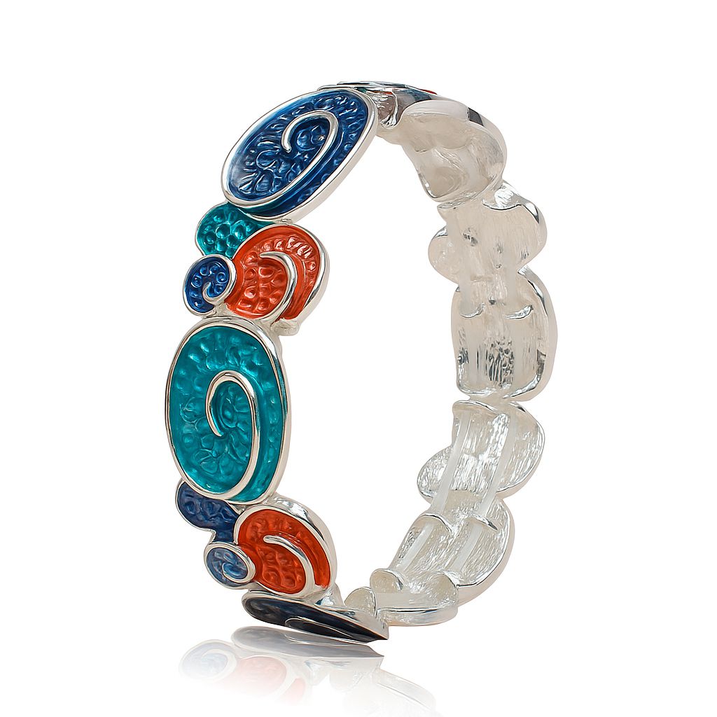 Colorful enamel spiral bracelet set with KC gold plating, artistic boho jewelry