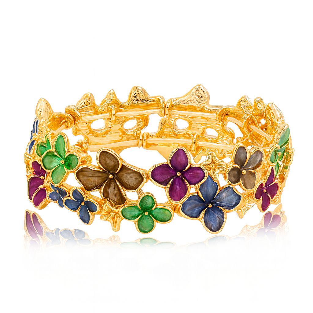 KC gold floral bracelet showing detailed hand-painted artwor