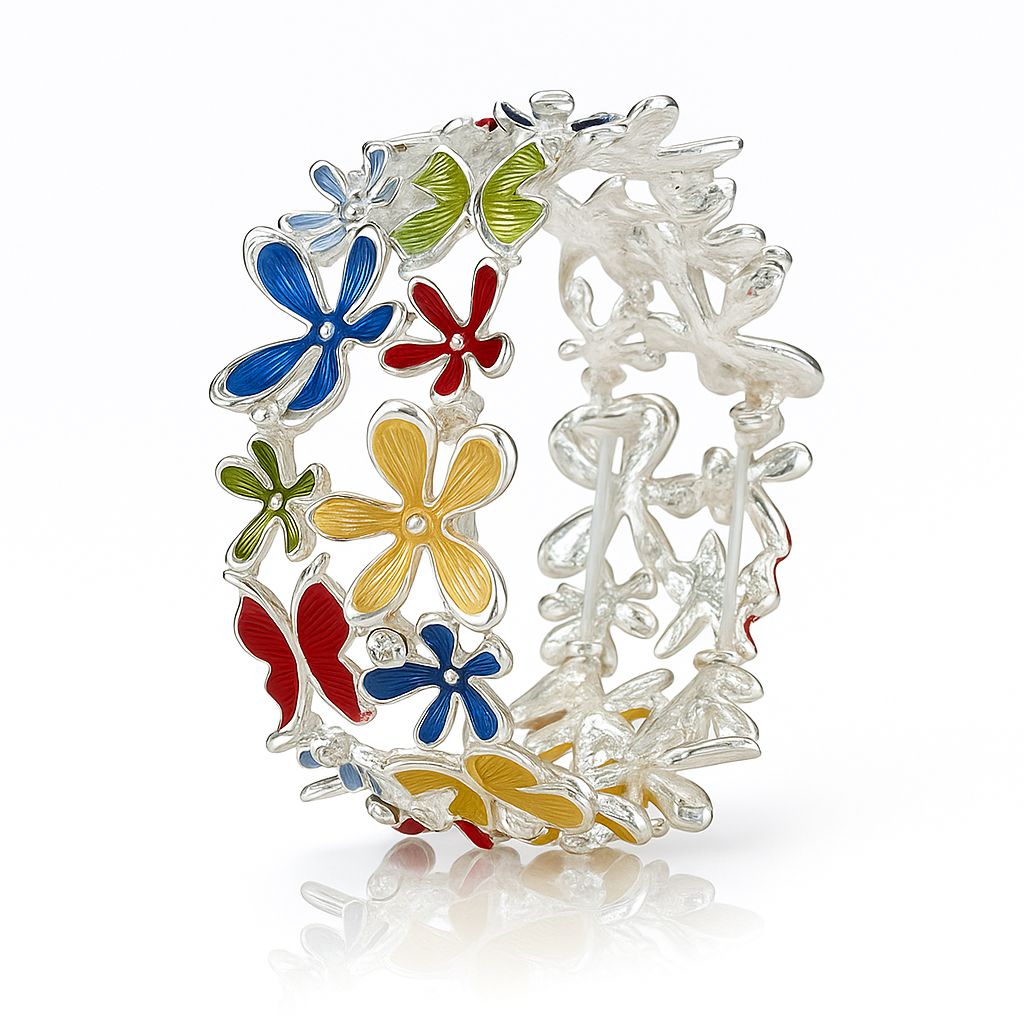Colorful enamel flower bangle bracelet with KC gold plating