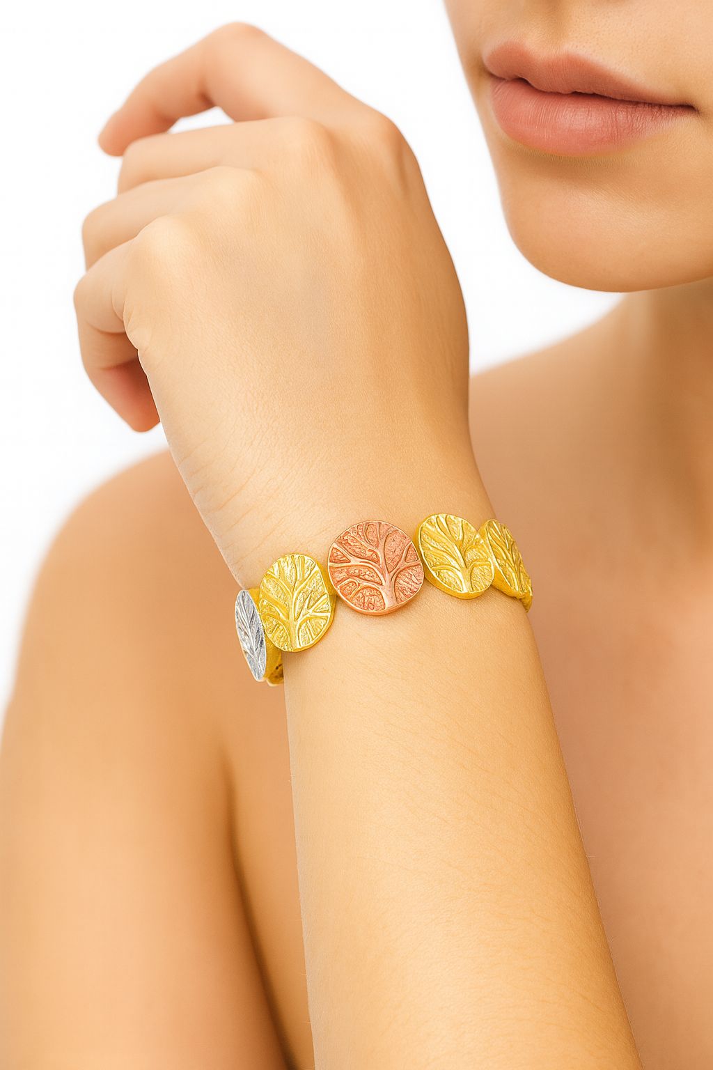 Colorful Leaf Pattern Bangle Bracelet – KC Gold Plated Alloy with Hand-Painted Detailing