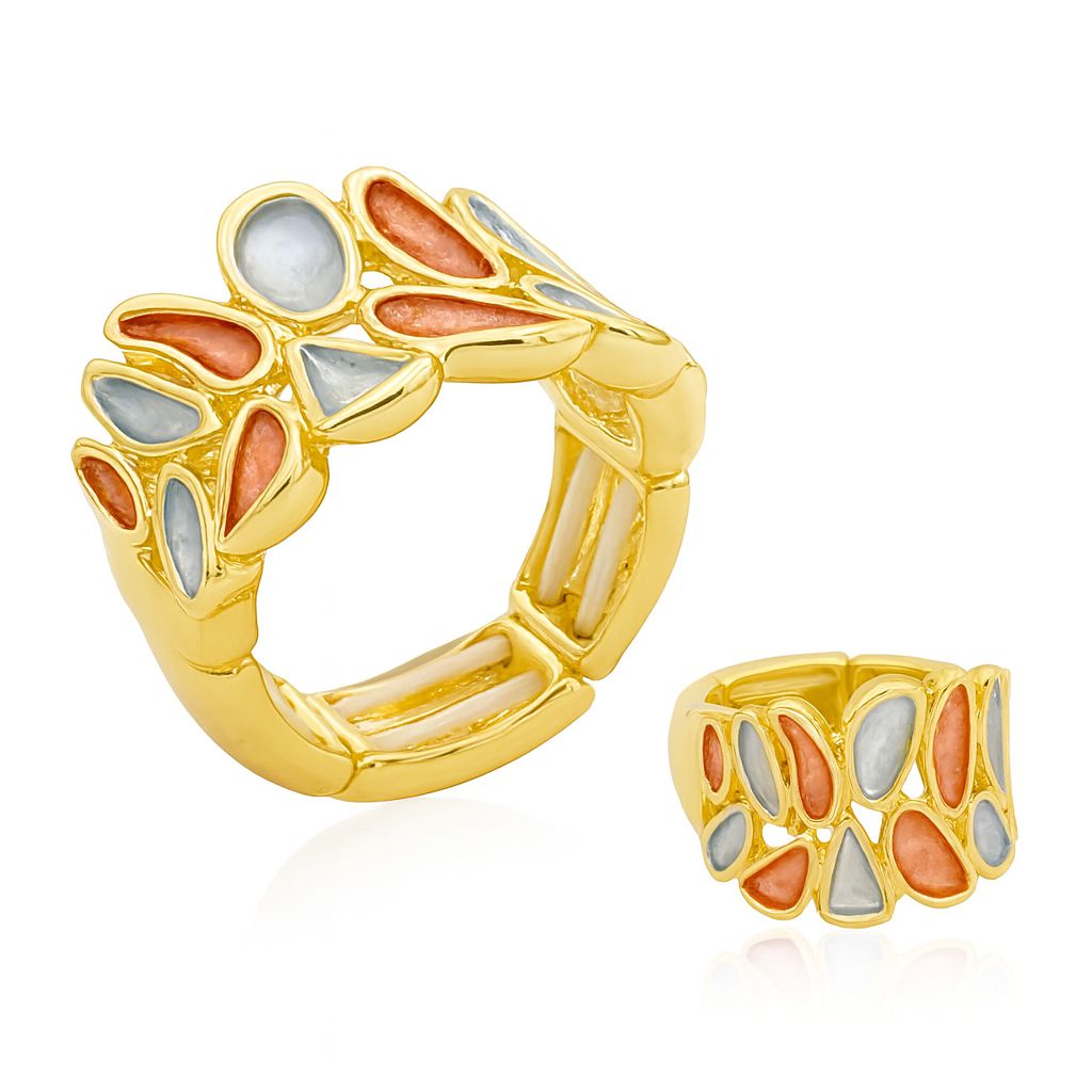 Colorful enamel leaf ring with KC gold plating front view