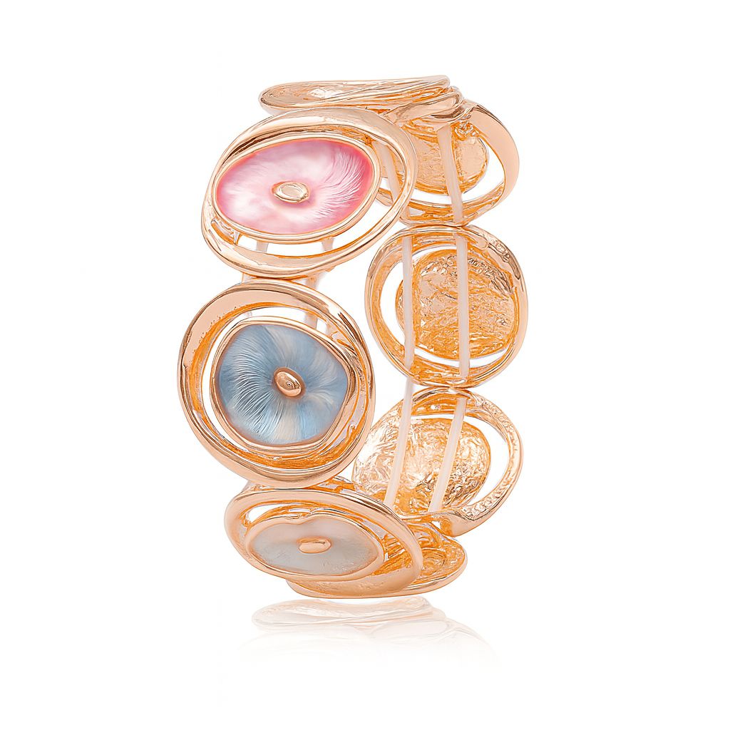 Colorful shell enamel bracelet with KC gold plating, front view