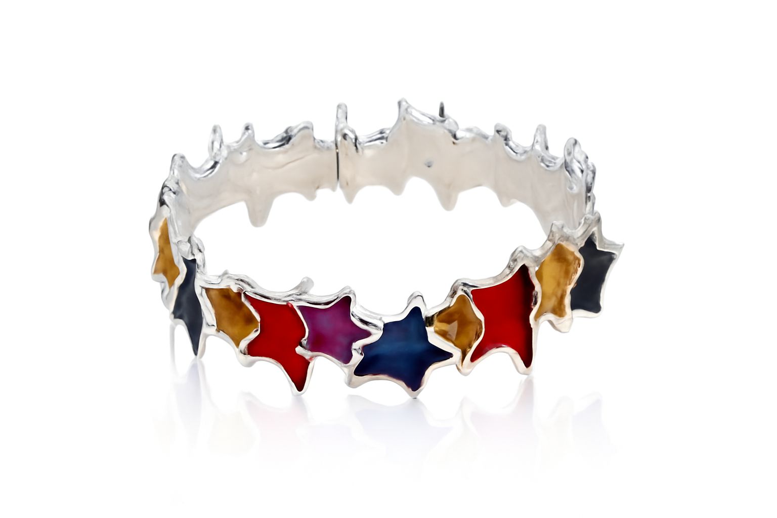 Multicolor enamel star bangle with artisan finish, lightweight women’s bracelet