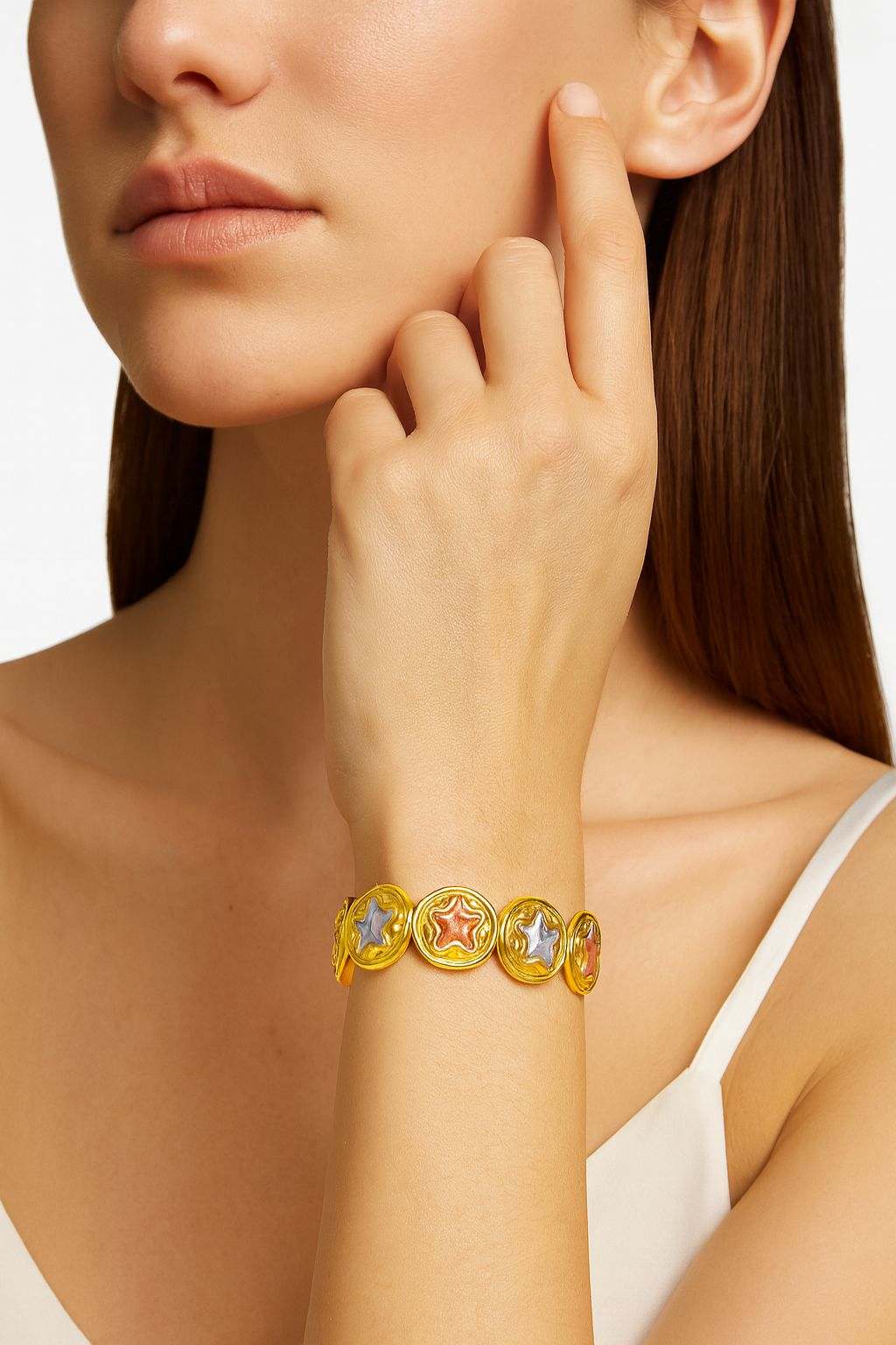 KC Gold Plated Star Charm Bracelet – Colorful Hand-Painted Alloy Bangle for Women