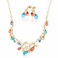 Colorful enamel leaf necklace and earrings set with KC gold plating