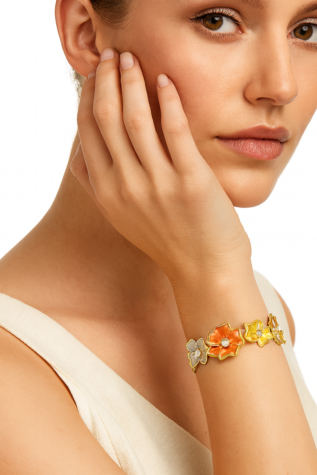 Colorful floral KC gold bracelet artistic handmade jewelry