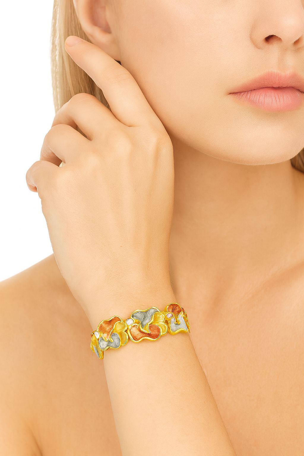 Elegant enamel flower bangle featuring multicolor petals