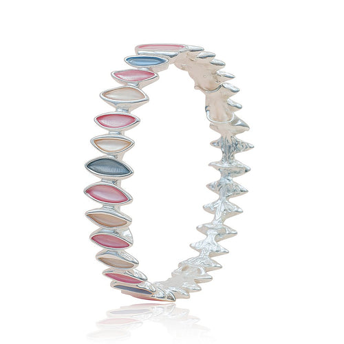 Hand-painted enamel bangle bracelet in pink and white for women