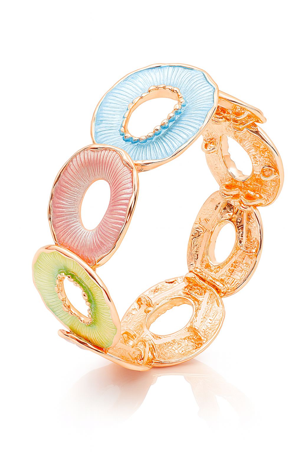 KC gold plated enamel circle bracelet set with pastel pink and blue hand-painted details
