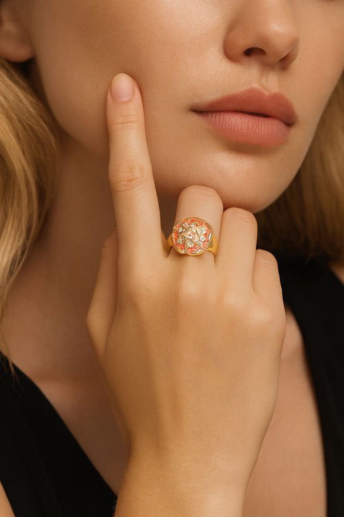 Hand-painted enamel ring with crystal details for women