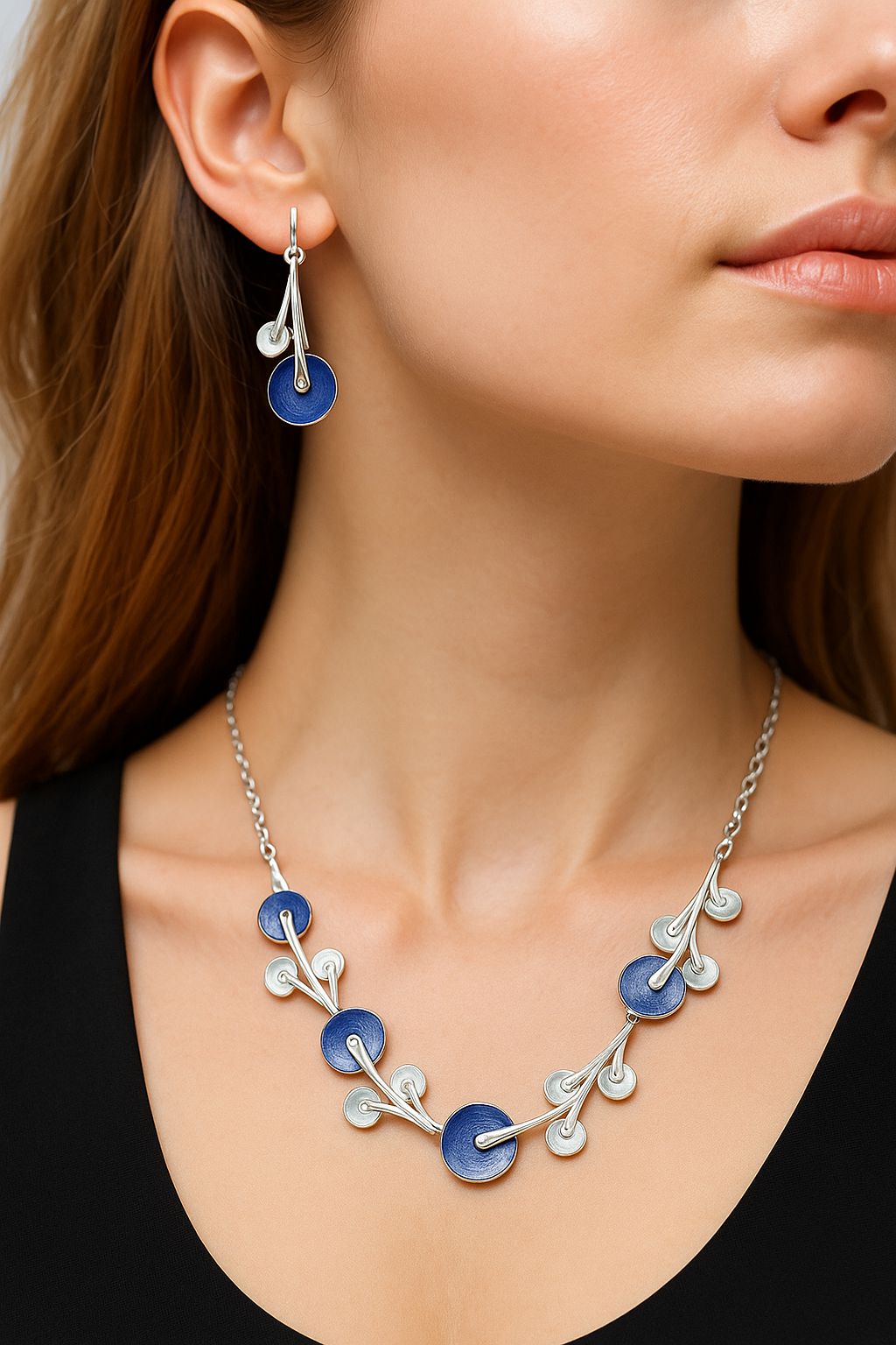 Hand painted enamel earrings worn for modern everyday style