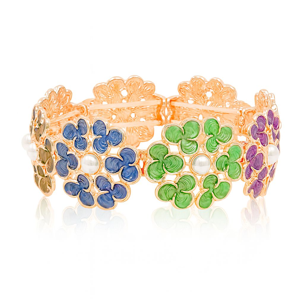 Hand-painted enamel flower bracelet with elastic band – side angle