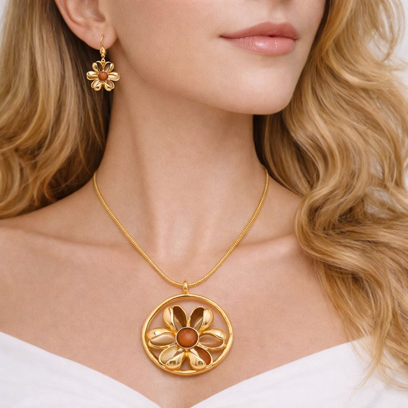 KC gold plated hand painted enamel flower earrings detail