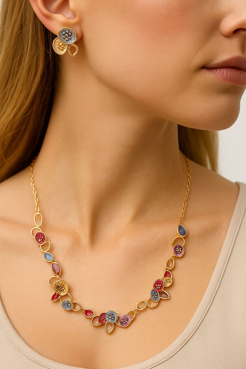 Hand painted enamel flower earrings with KC gold plating