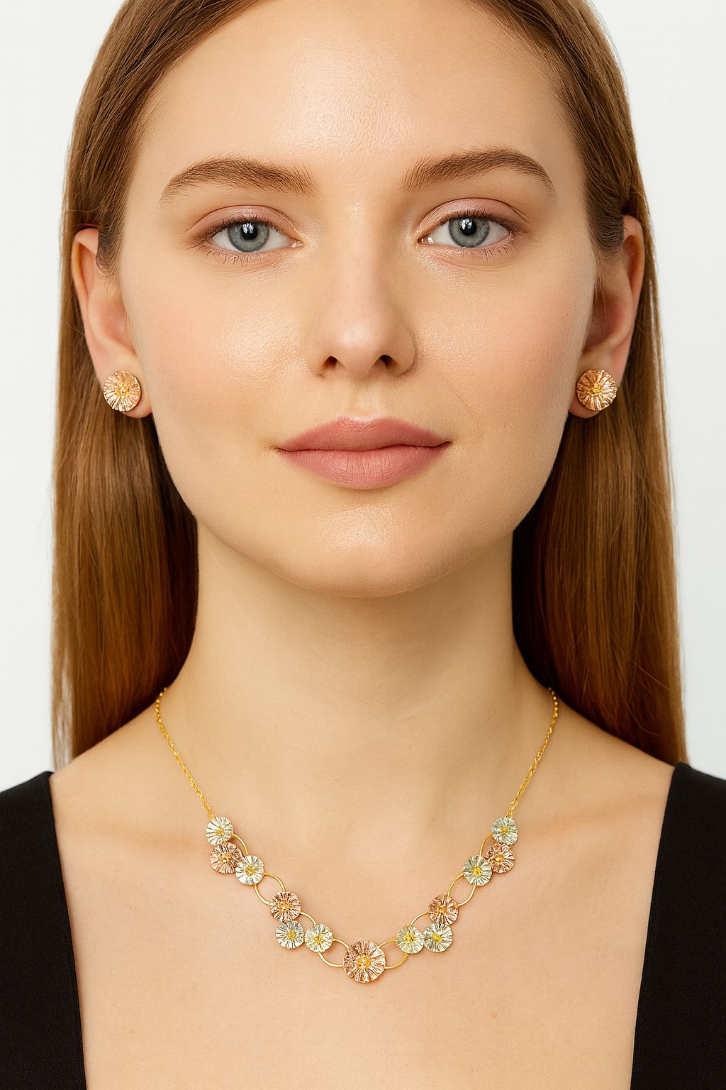 Women’s enamel flower jewelry set with artistic details