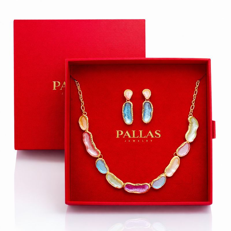 Hand-painted enamel jewelry set packaged in gift box