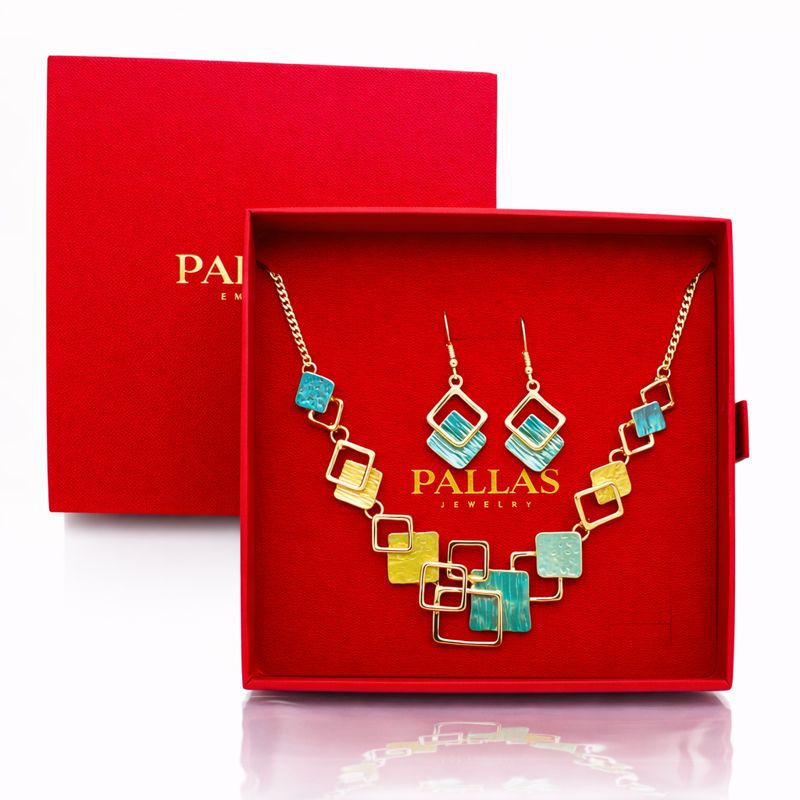 KC gold plated enamel necklace and earrings set in gift box