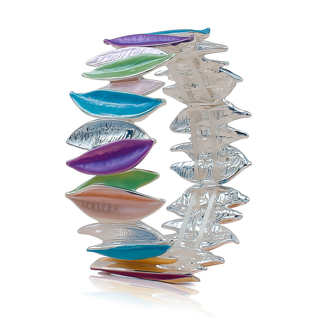 Hand painted enamel leaf bracelet set in KC gold plated alloy