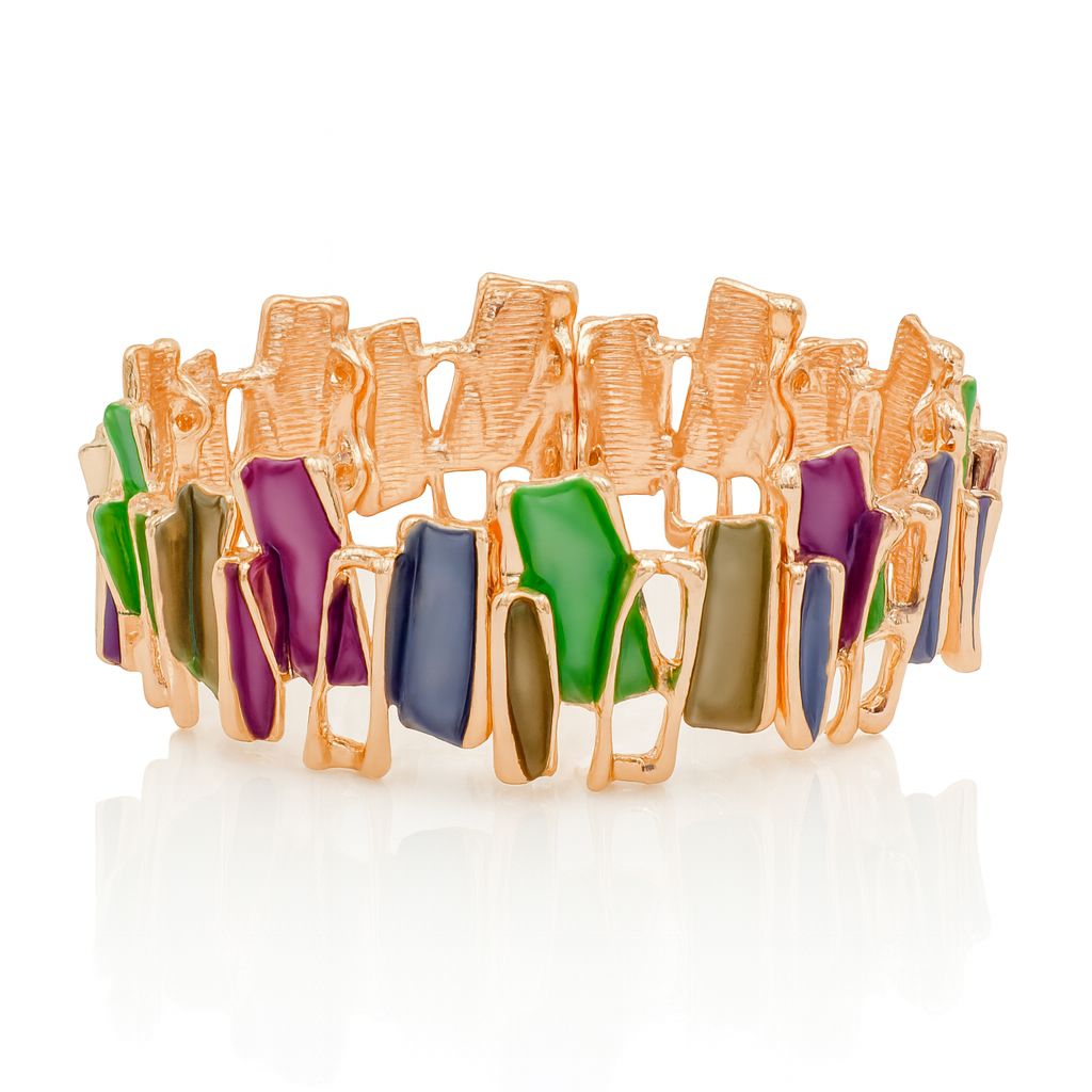 Hand-painted multicolor enamel bracelet shown on wrist