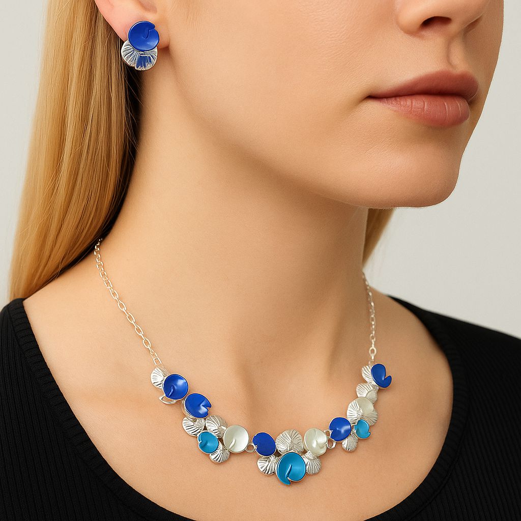 Gold plated enamel necklace with artistic hand painted design