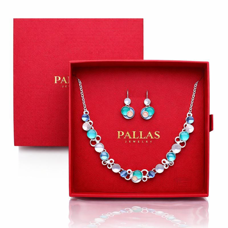 Hand-painted enamel necklace and earring set in luxury gift box