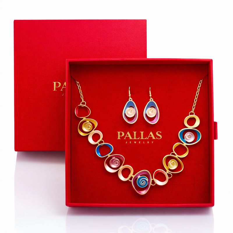 Enamel swirl necklace and earrings set in luxury gift box