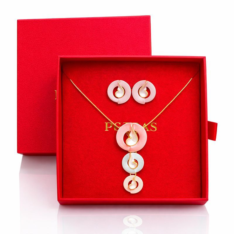 Colorful enamel necklace and earrings set in KC gold