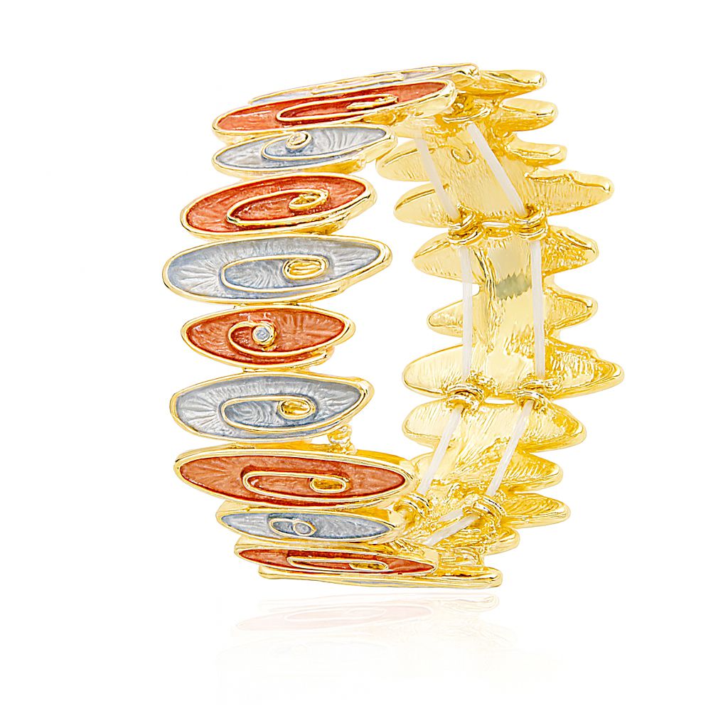 Hand-painted enamel oval bracelet in KC gold plating – front view