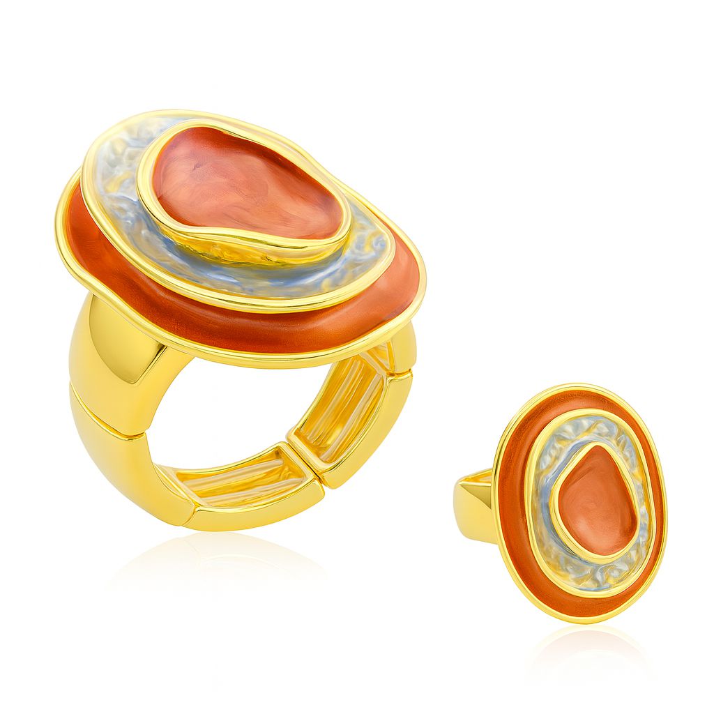 KC gold plated enamel oval statement ring for women