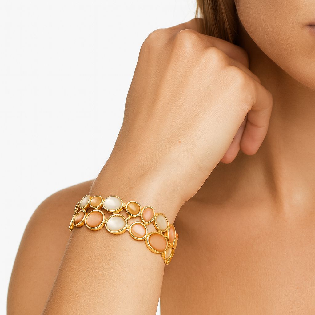 Women’s statement gold-plated enamel bangle in soft pastel colors