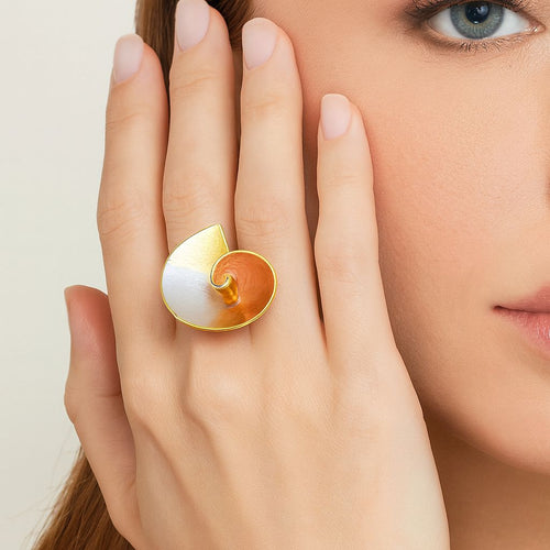 Hand-painted enamel swirl statement cocktail ring