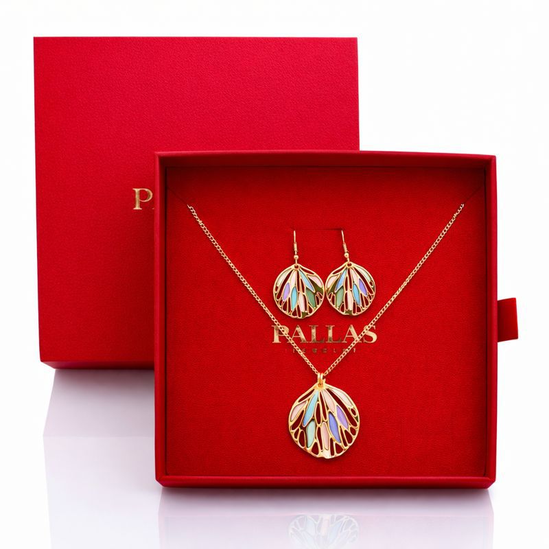 Hand painted enamel shell drop earrings with gold plated finish