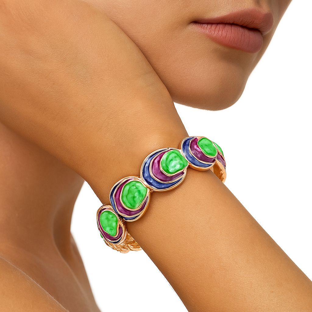 Women’s colorful enamel bangle bracelet set closeup