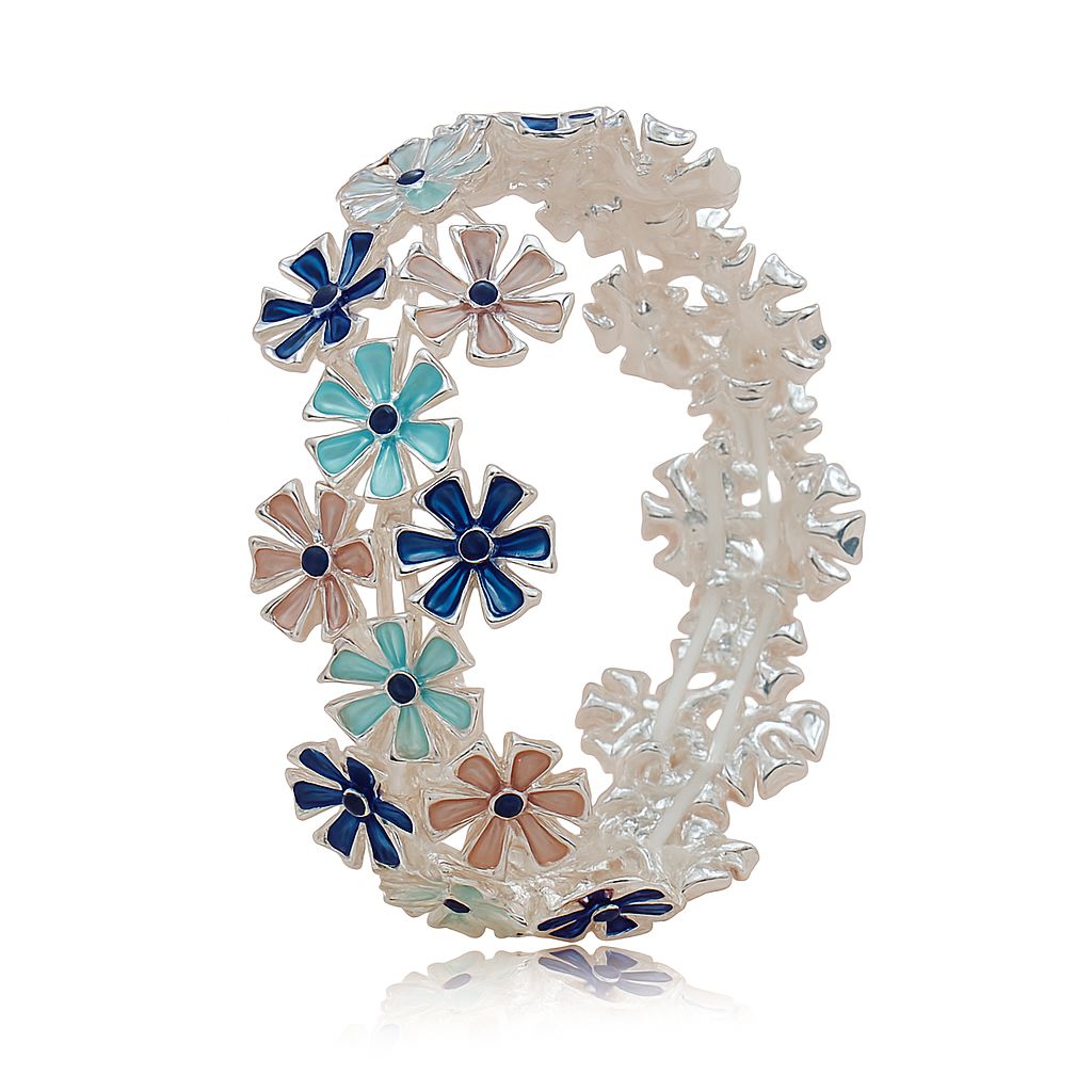 Hand-painted floral charm bracelet with colorful enamel petals and KC gold plating