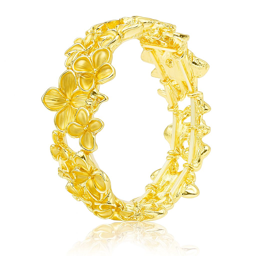 KC gold plated floral cluster bracelet with hand-painted enamel details