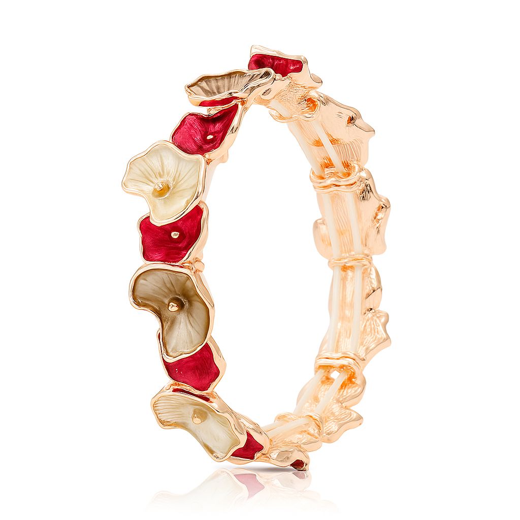 KC gold floral enamel bangle bracelet with hand-painted petals – front view