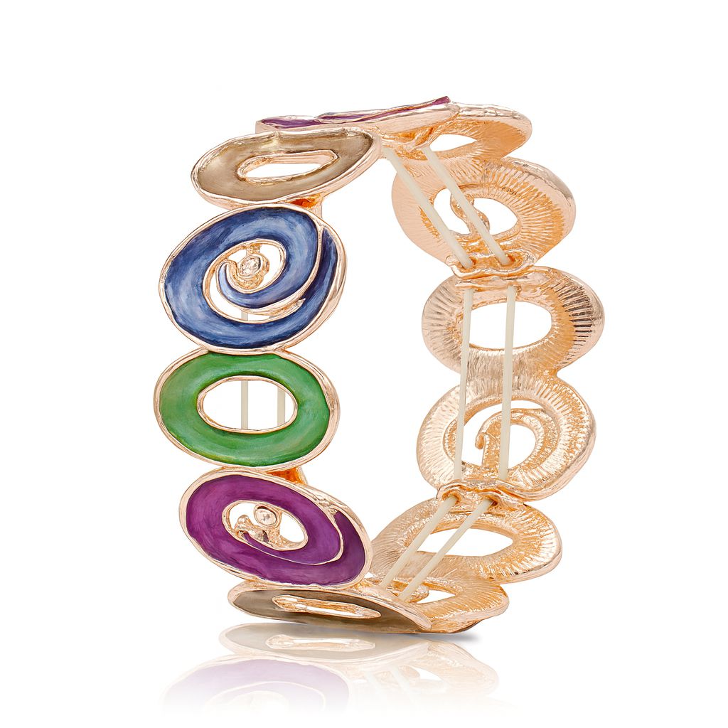 Hand-painted enamel bangle bracelet in KC gold on model wrist