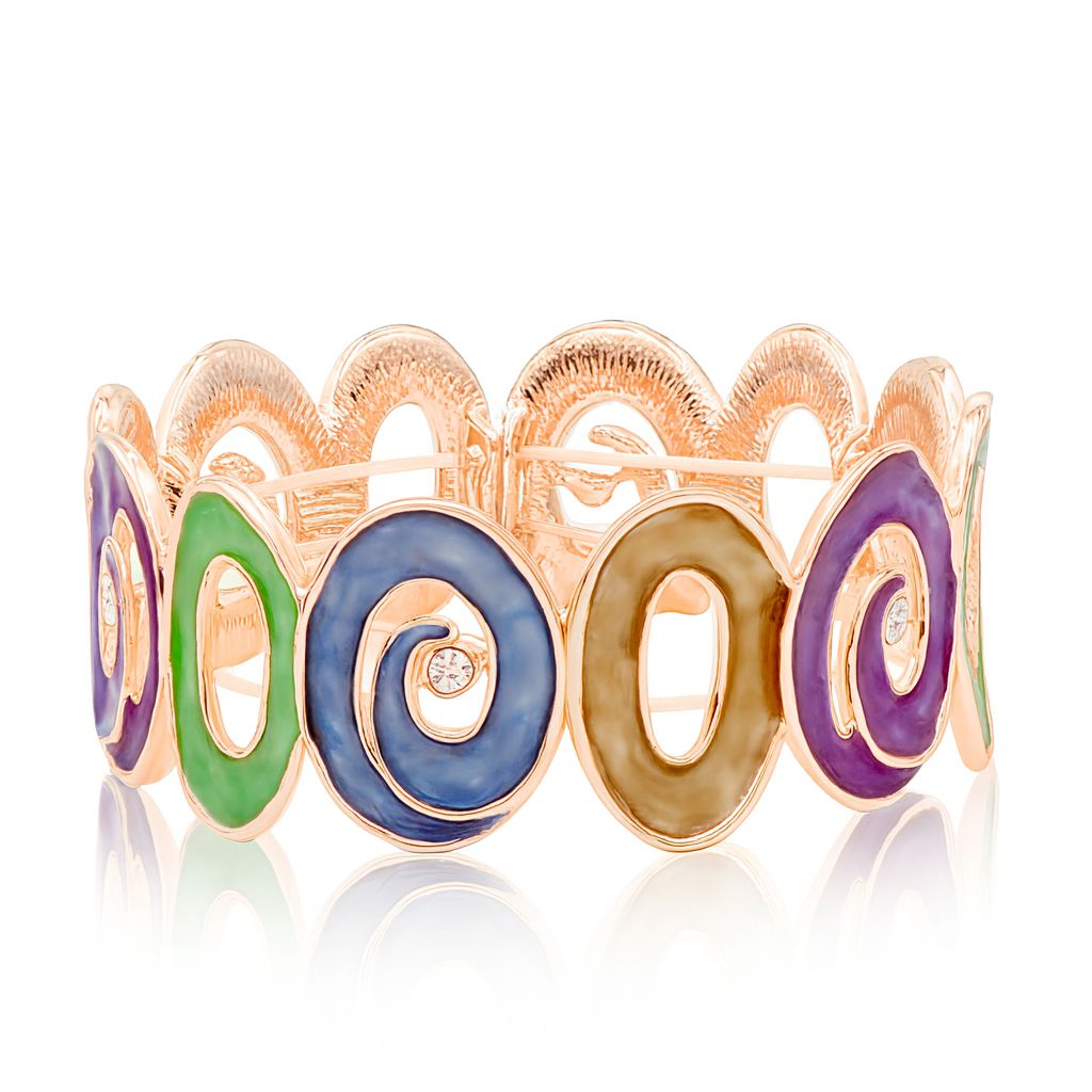 KC gold plated floral enamel bracelet close-up view